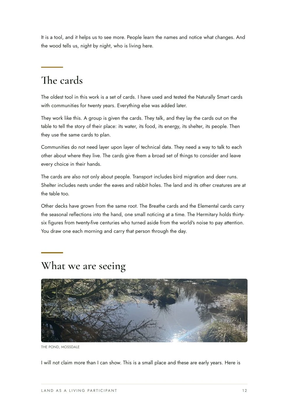 Land as a living participant, page 12
