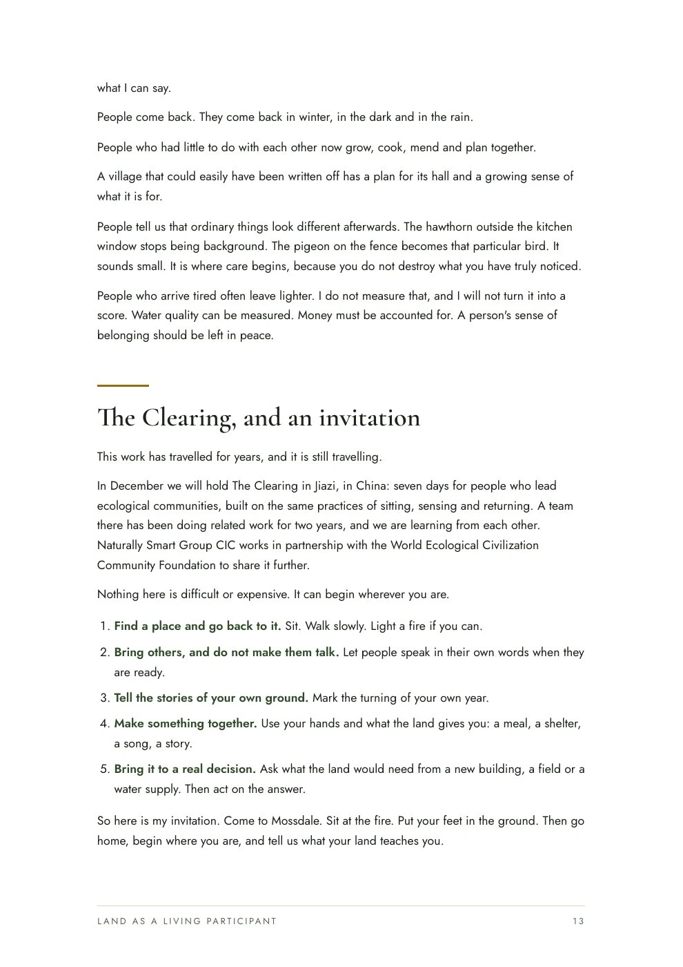 Land as a living participant, page 13