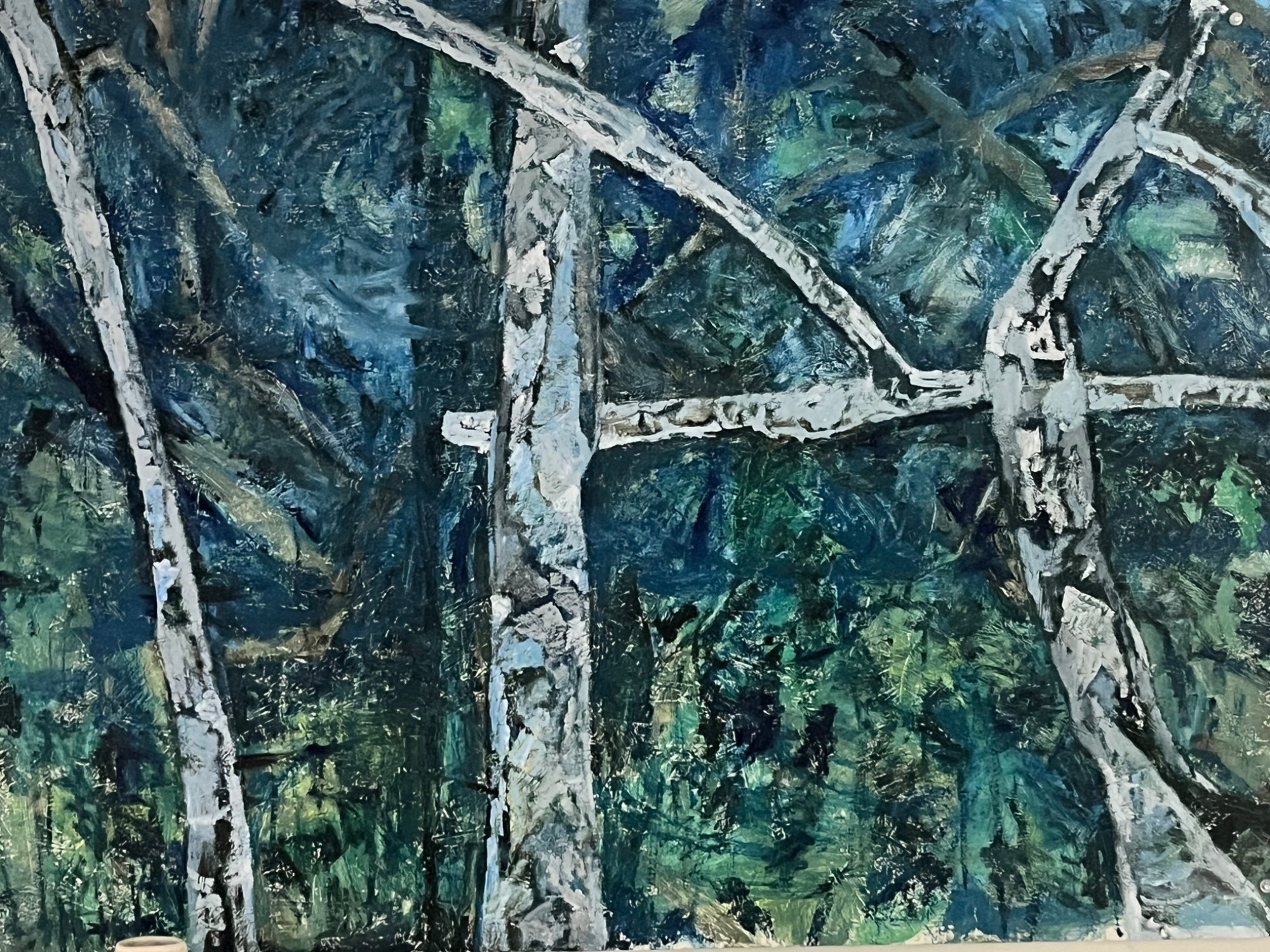 A painting of woodland trees by Paul Clarke